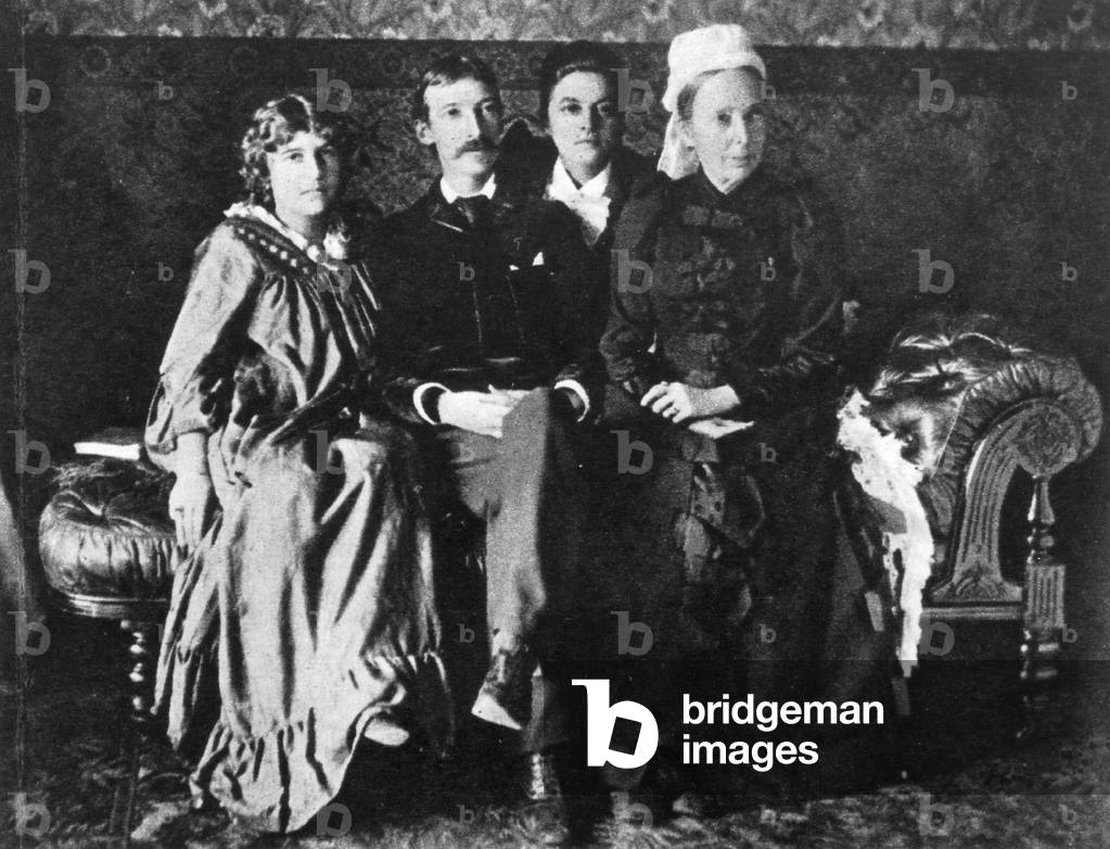 Robert Louis Stevenson with his family, 1893 (b/w photo)