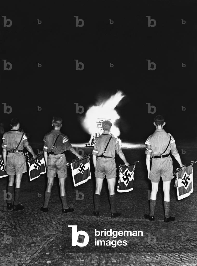 Hitler Youth at the solstice celebration, 1936 (b/w photo)