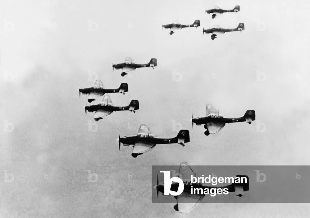 German Junkers Ju 87 over Poland, 1939 (b/w photo)