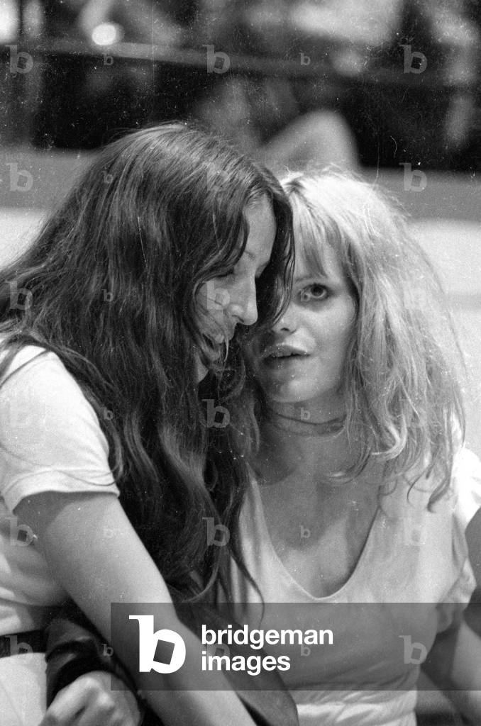 Crowd at a rock festival in Munich, 1970 (b/w photo)