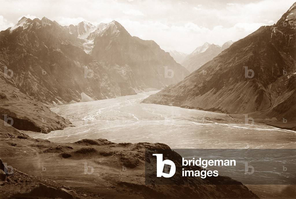 Valley in the Pamir Mountains (b/w photo)