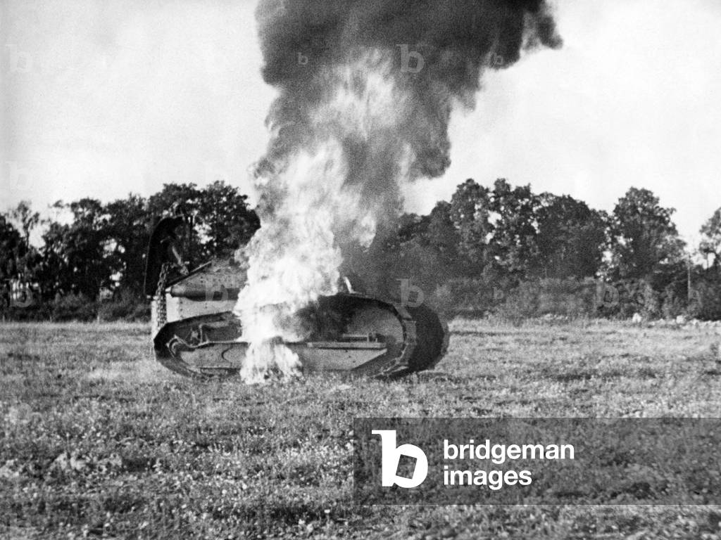 Burning French tank, 1940