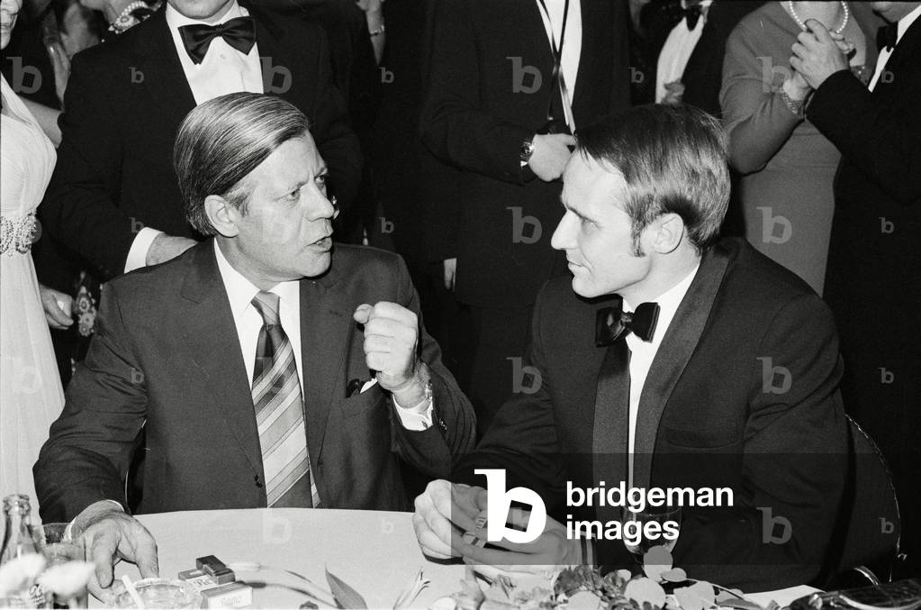 GERMAN Chancellor Helmut Schmidt with Senator Hans Ulrich Klose  (b/w photo)
