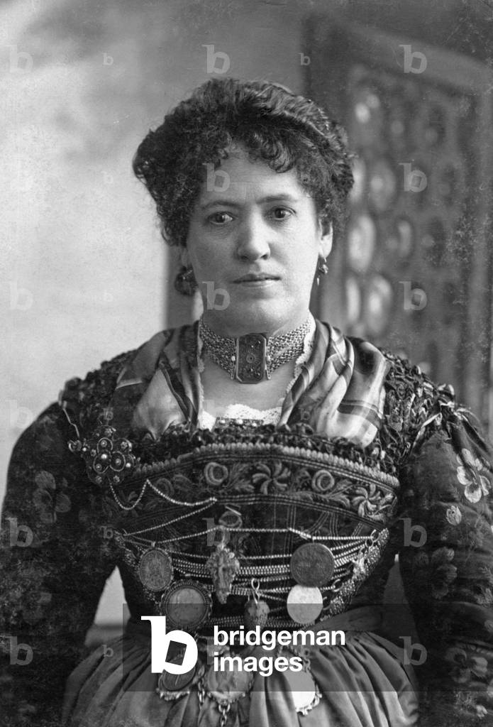 Woman in Bavarian costume, 1906 (b/w photo)