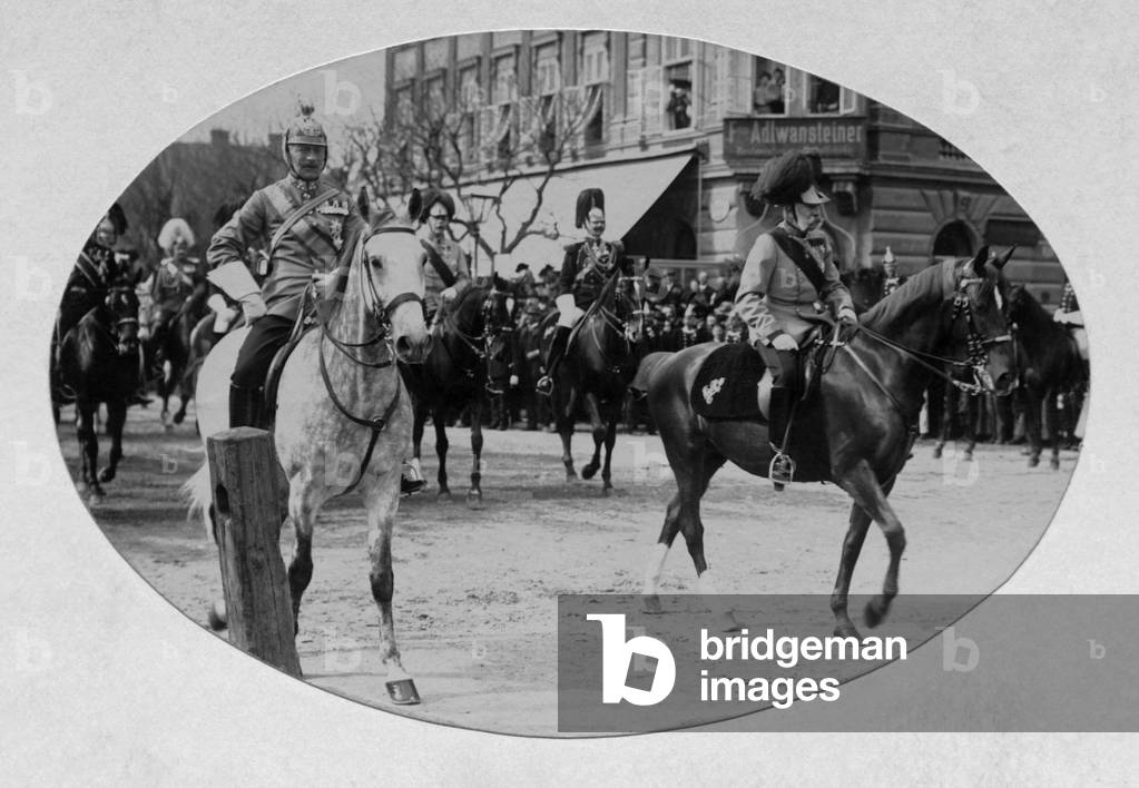 King Frederick Augustus III of Saxony visited Emperor Franz Joseph I in Vienna, 1905 (b/w photo)