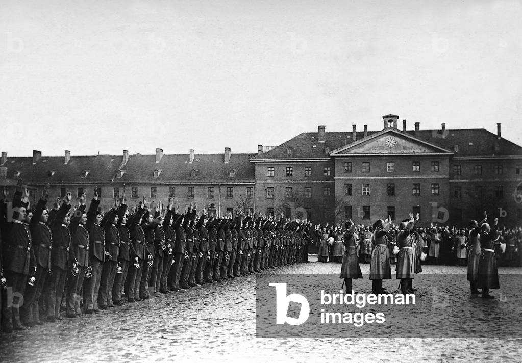Swearing in of troops in Munich, 1912 (b/w photo)