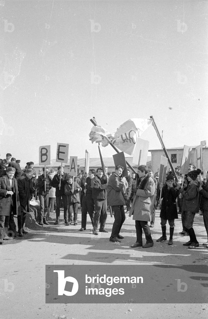 Anti Beatles protest in Salzburg, 1965 (b/w photo)