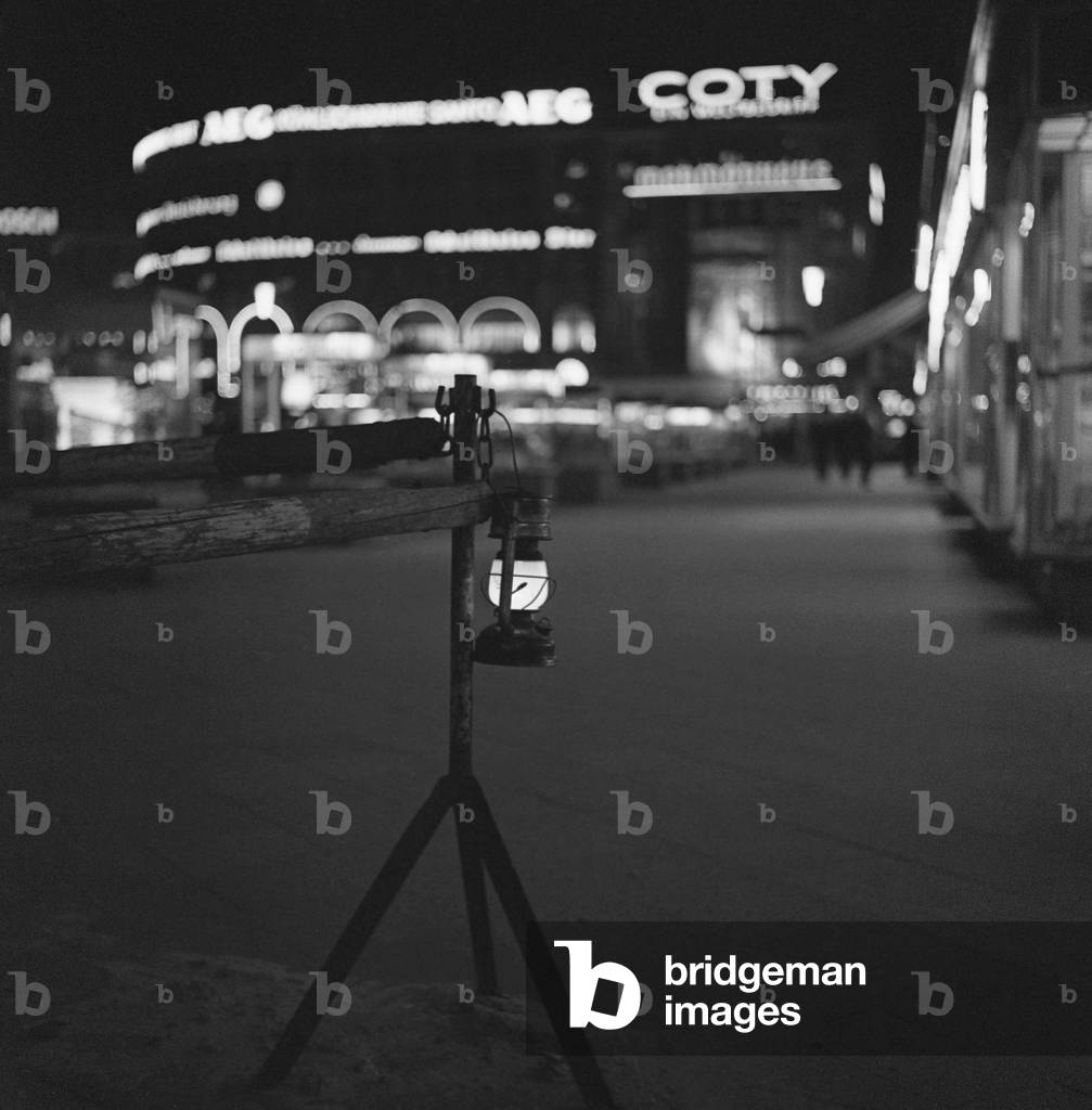 A lantern in a street in Berlin, 1964 (b/w photo)