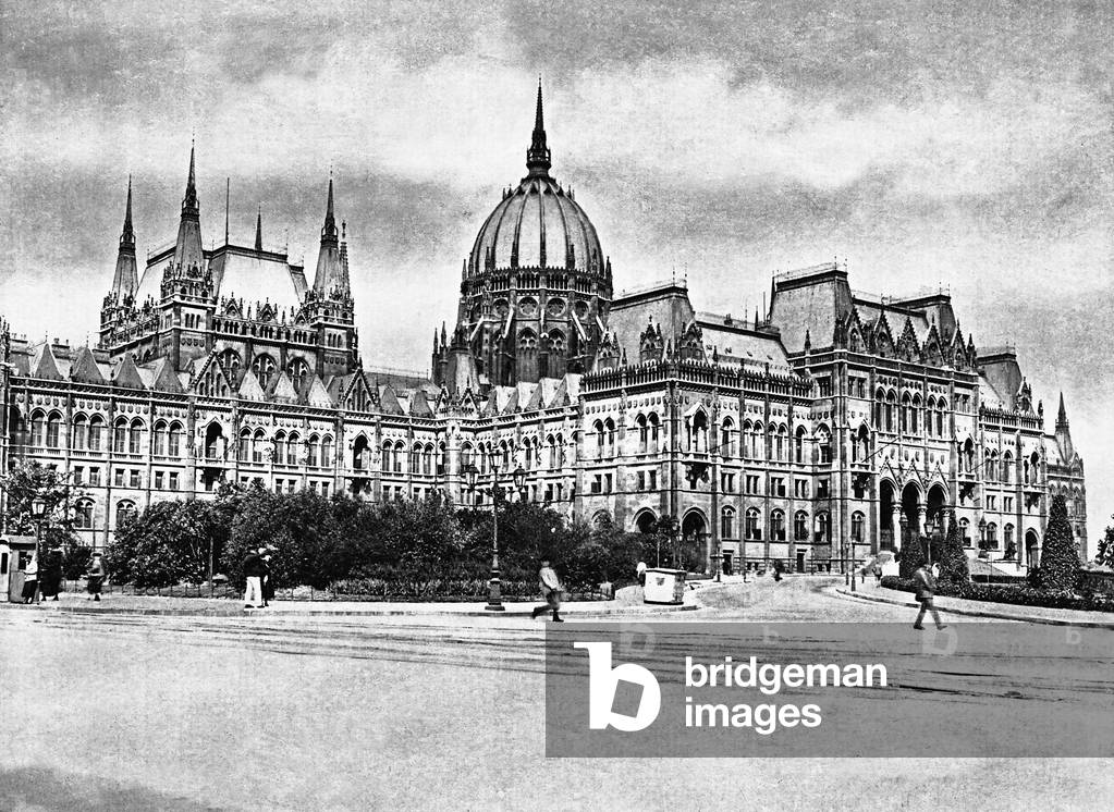 Houses of Parliament in Budapest, 1918 (b/w photo)