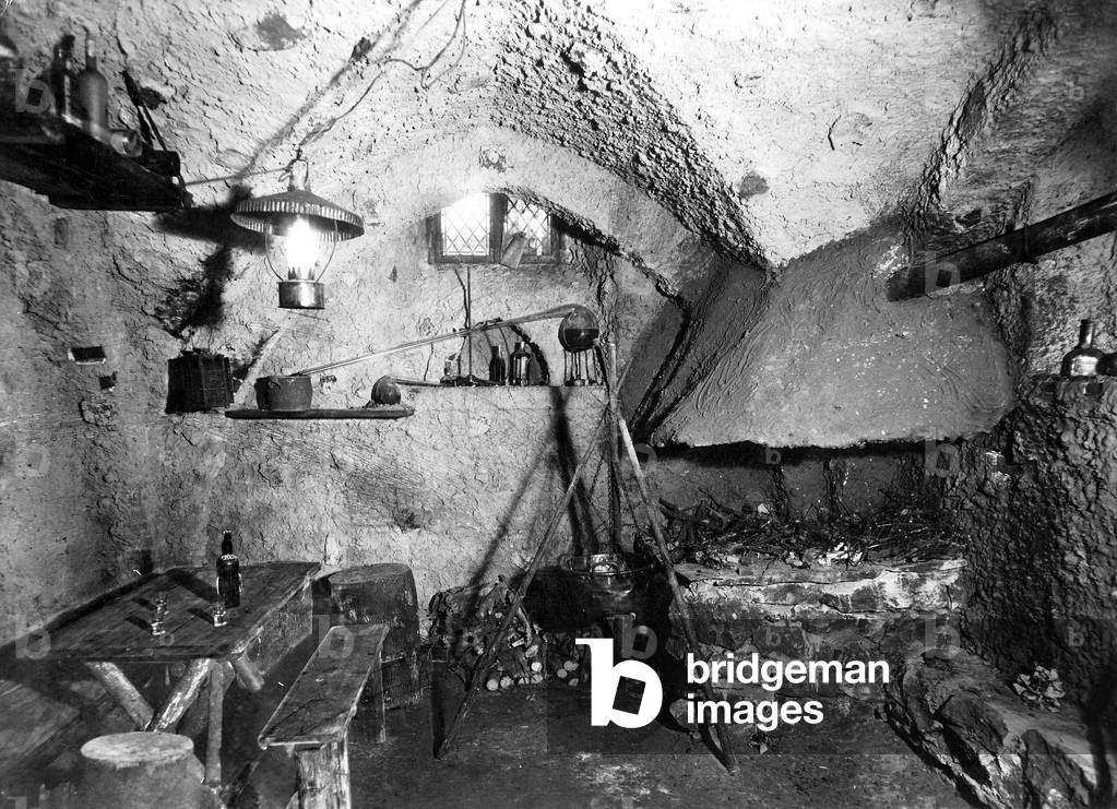 Fireplace in Karl May's 'Villa Bear Fat', 1937 (b/w photo)