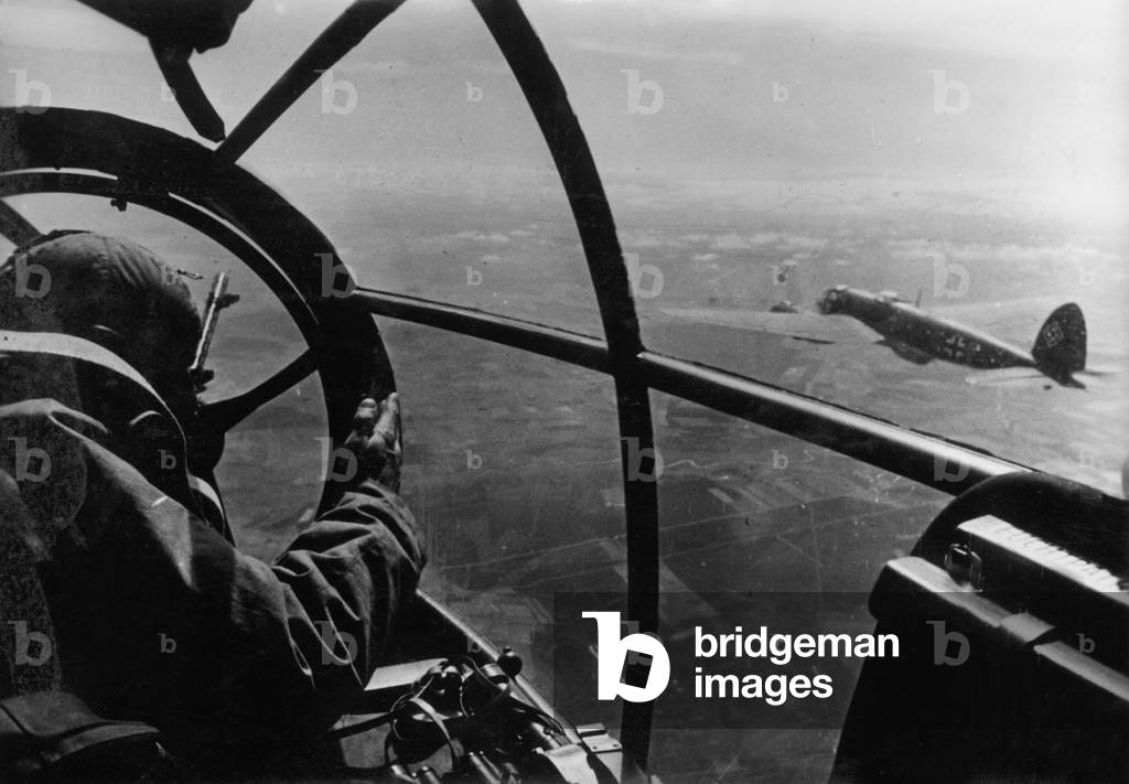 Observers in a German warplane, 1940 (b/w photo)