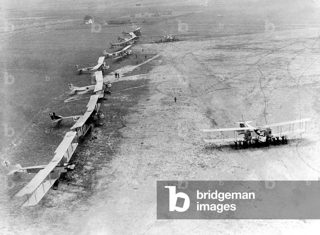 German field airport in Northern France, 1917 (b/w photo)