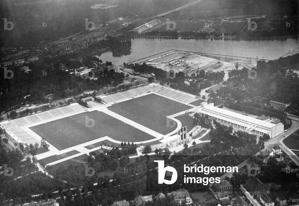 Aerial view of the Nuremberg Rally Grounds in Nuremberg, 1936 (b/w photo)