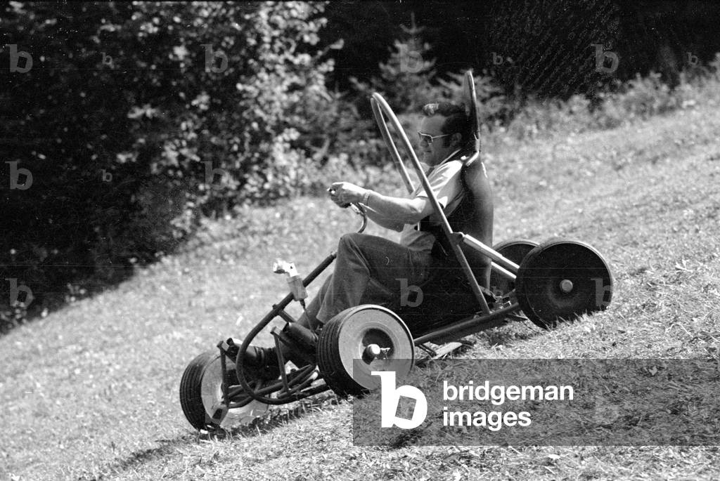Downhill carts in Ruhpolding, 1974 (b/w photo)