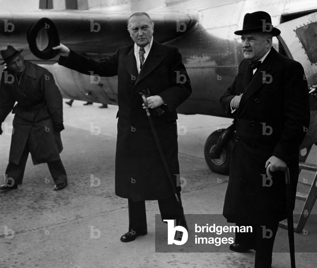 Konrad Adenauer with Andre Francois Poncet in Paris, 1951 (b/w photo)