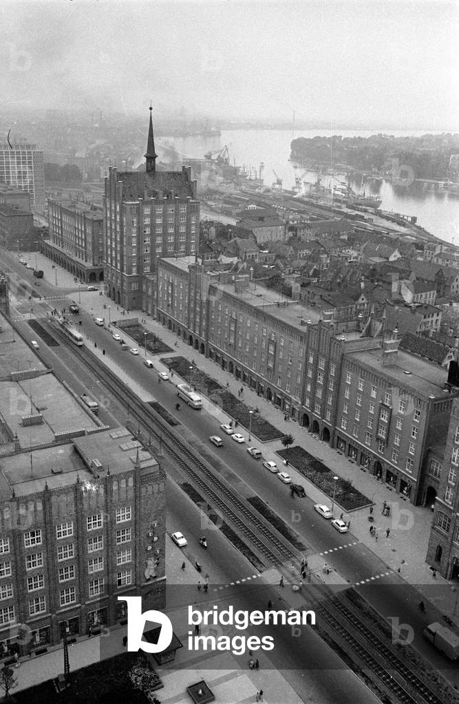 View of the Lange Strasse (Long Street) in Rostock, 1963 (b/w photo)