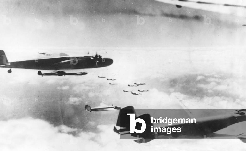 Japanese planes over China, 1940 (b/w photo)