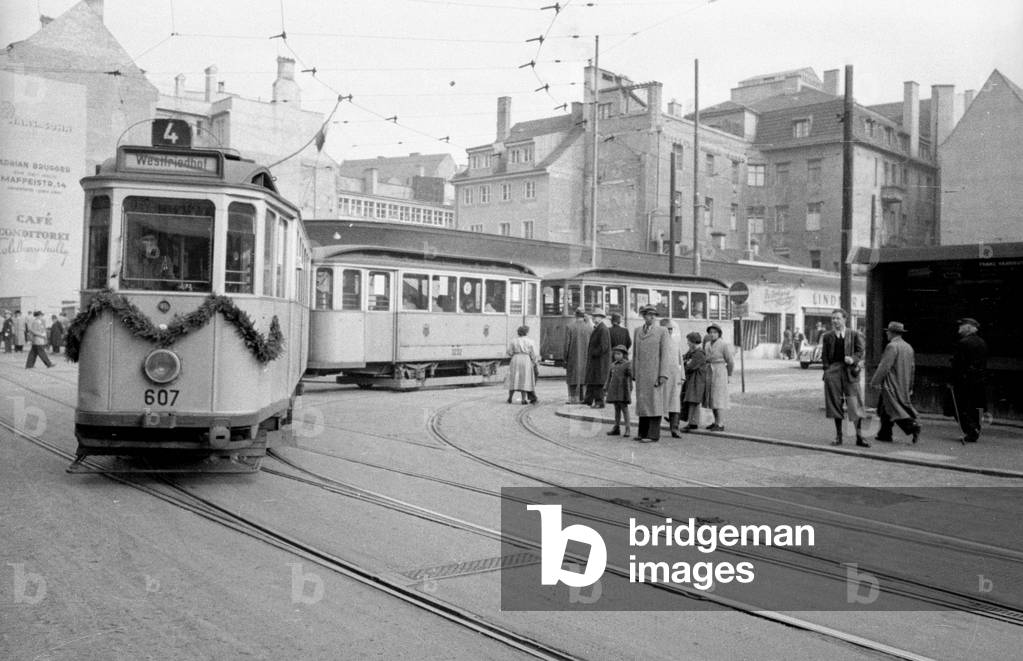 The 75th anniversary of the Munich tramway, 1959 (b/w photo)