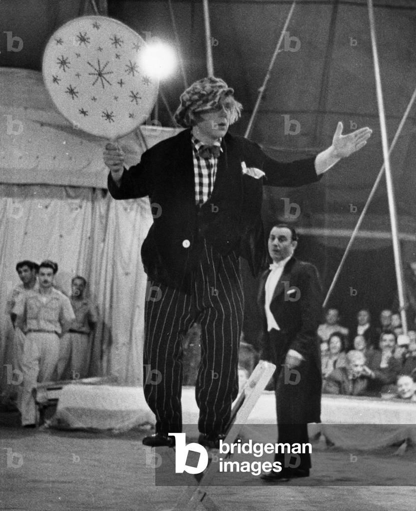 The Russian clown and pantomime Oleg Popov, 1963 (b/w photo)