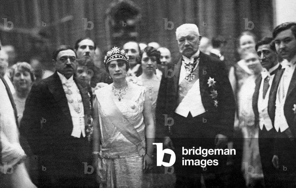 Paul von Hindenburg and King Amanullah Khan in Berlin, 1928 (b/w photo)