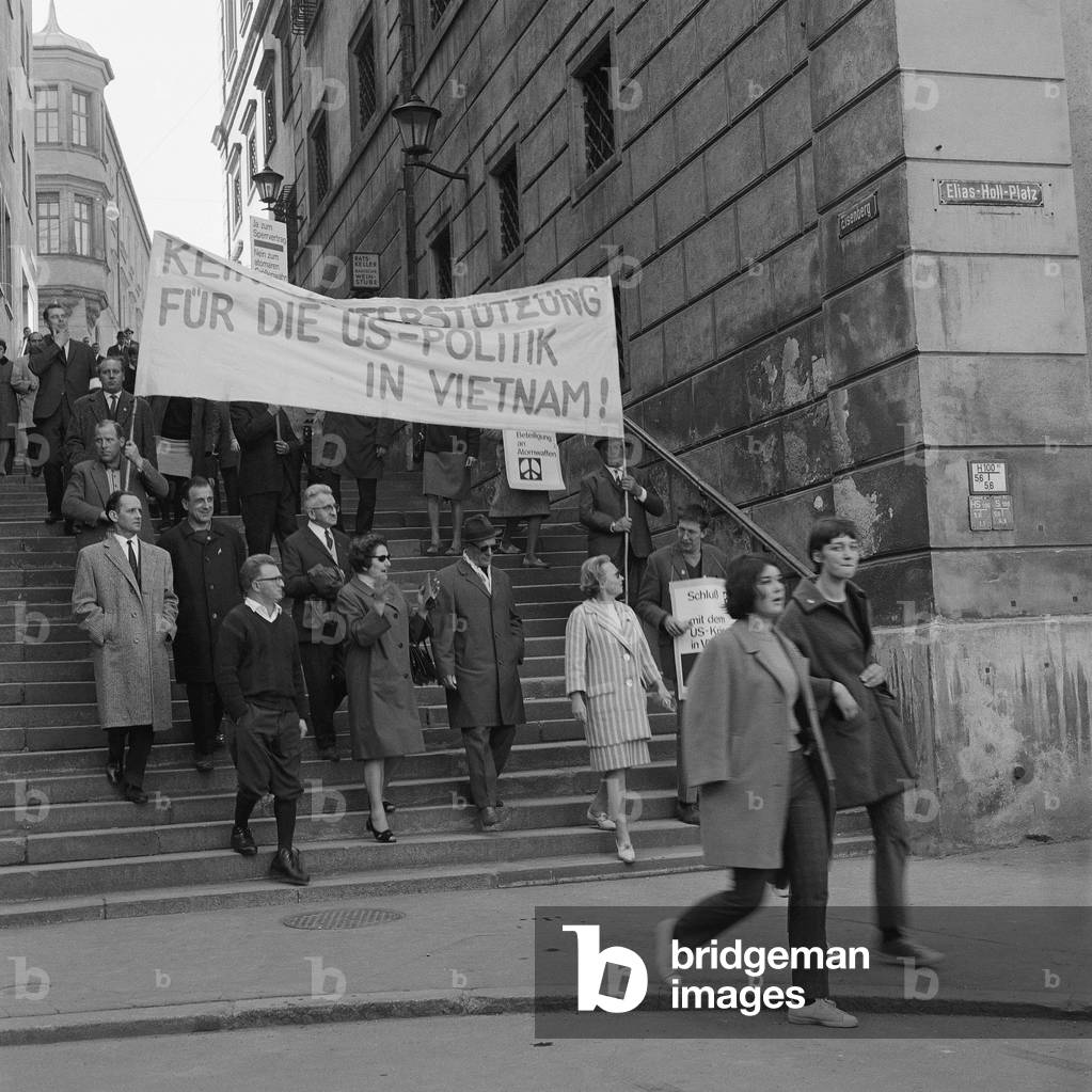 Protest against the Vietnam War in Augsburg, 1966 (b/w photo)