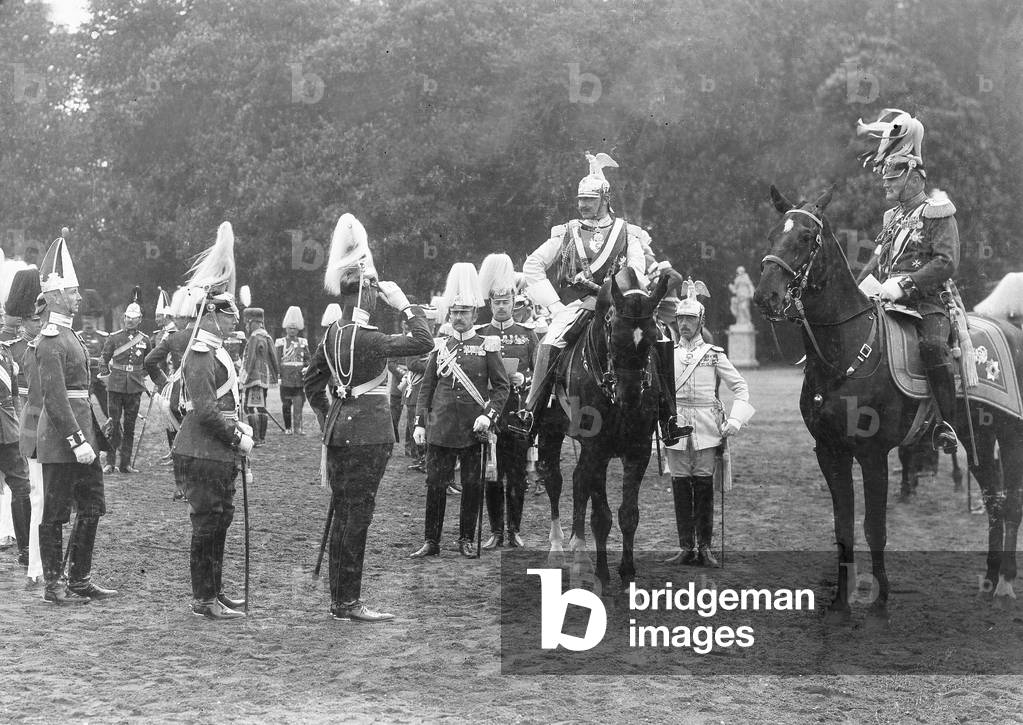 Emperor Wilhelm II during a parade, 1912 (b/w photo)