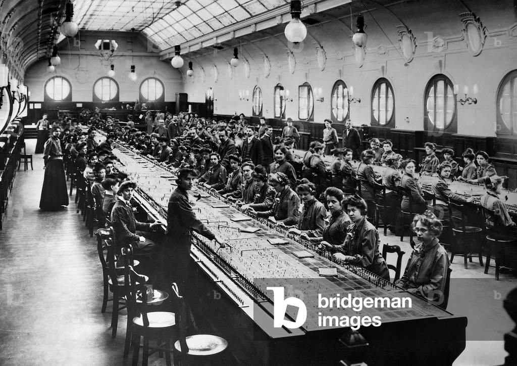 Telephone operators in the exchange (b/w photo)