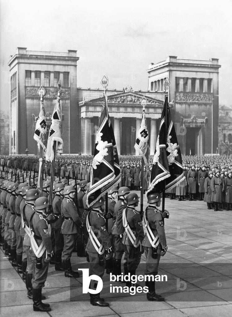 Handing over new flags to the Munich military units,1936 (b/w photo)