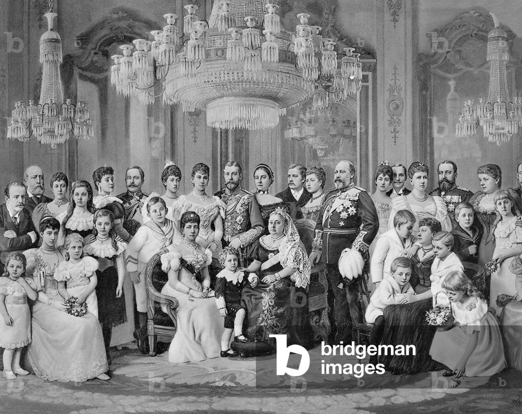 Queen Victoria of England, her son Edward and her eldest daughter Victoria Adelaide (b/w photo)