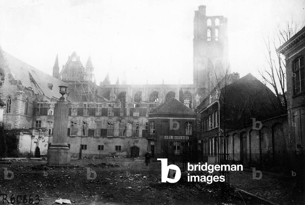 Destroyed cathedral of Ypres (b/w photo)