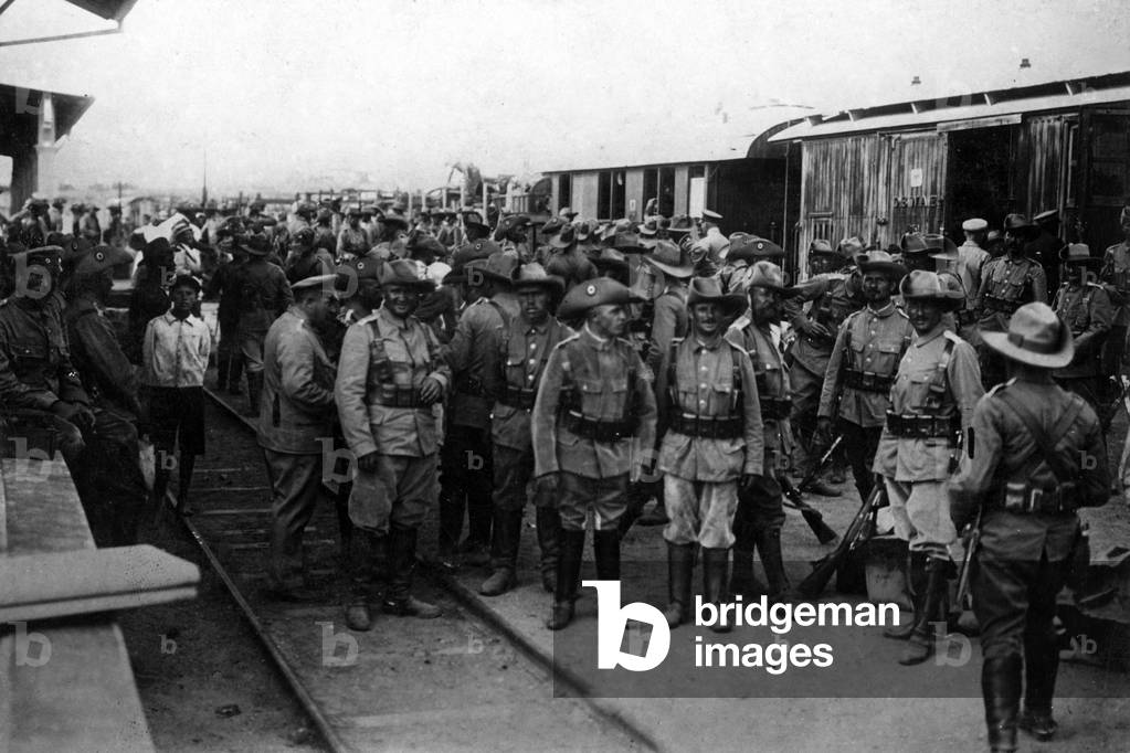 Transport of troops in German South-West Africa, 1915 (b/w photo)