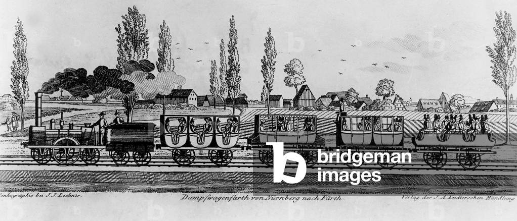 Railway line between Nuremberg and Fuerth, 1835 (b/w photo)
