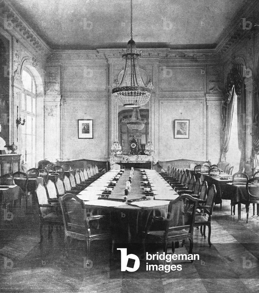 Room in the Hotel Trianon during the peace conference of Versailles, 1919 (b/w photo)
