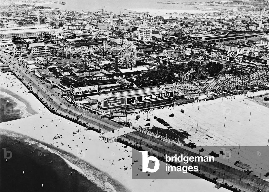 Amusement park on Coney Island (b/w photo)