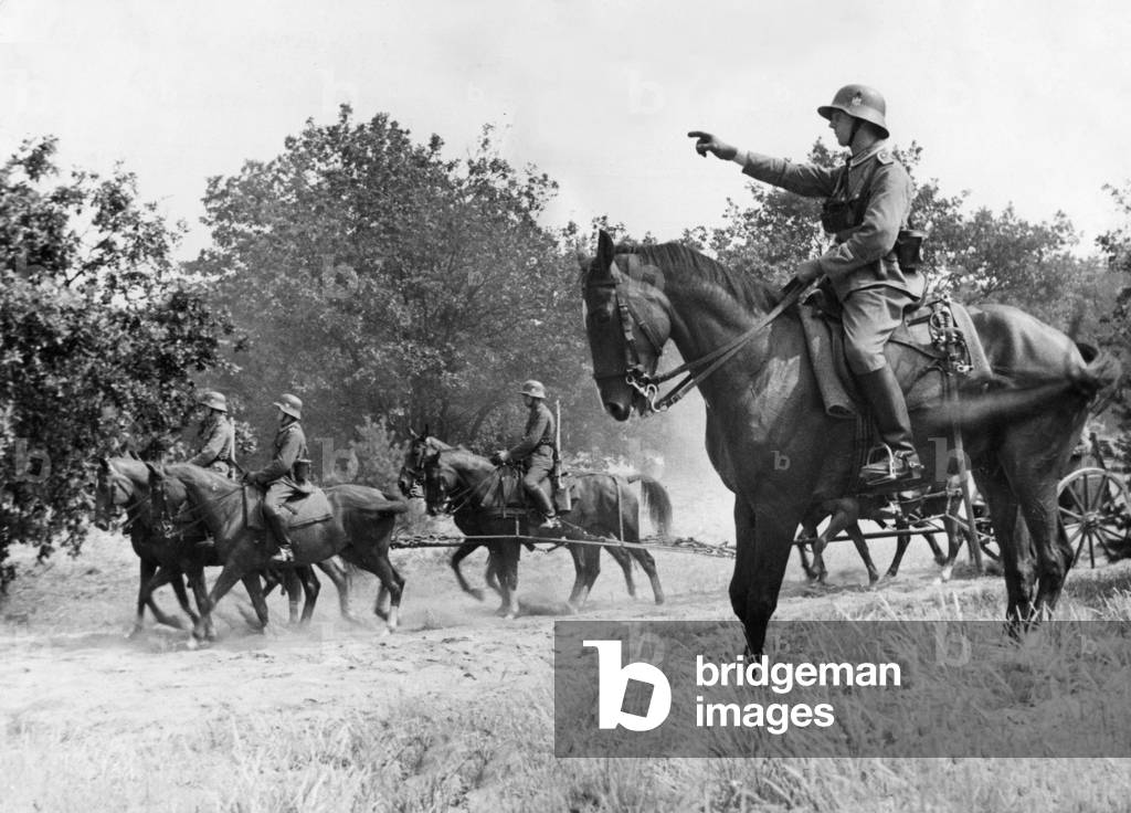 Hauled Wehrmacht artillery during a maneuver in the 30s (b/w photo)