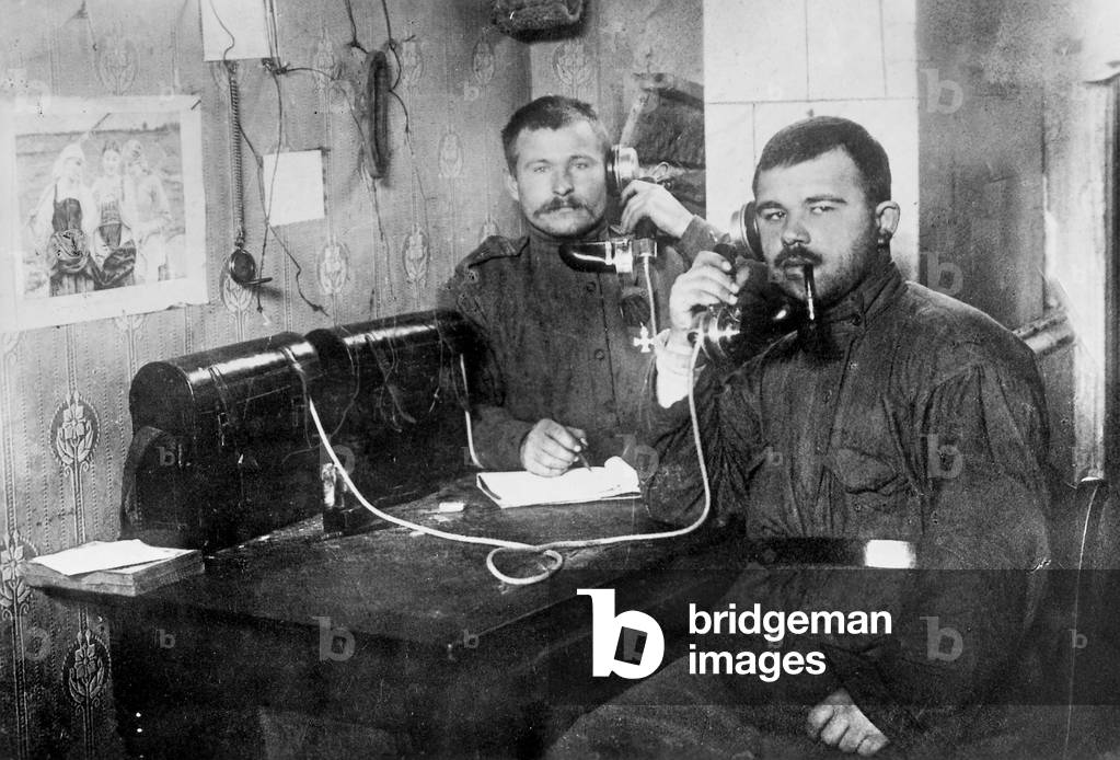 Telephone station in Russia (b/w photo)