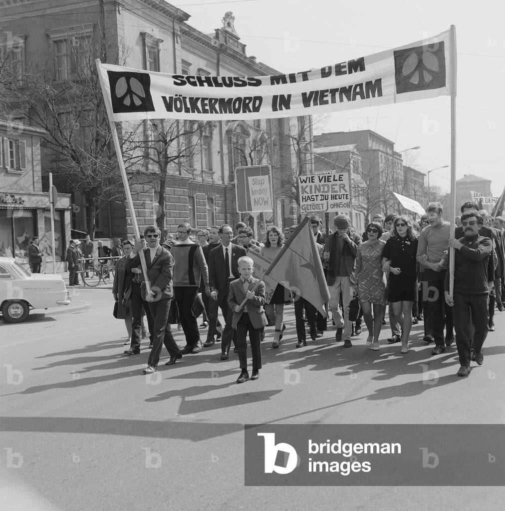 Protest against the Vietnam War in Augsburg, 1966 (b/w photo)