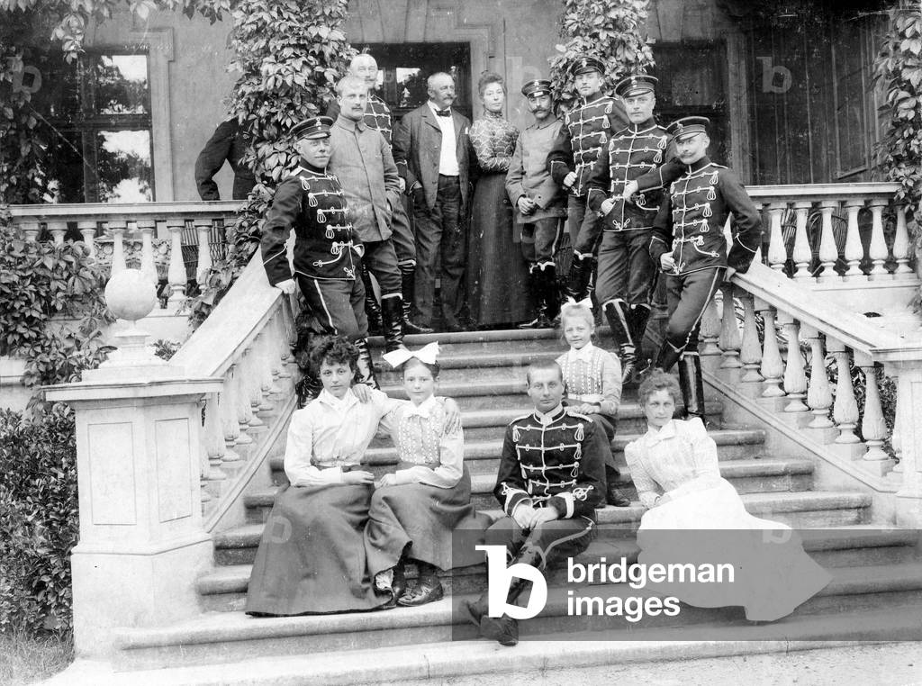 Staff of the hussars on the manor Garden near Szczecin (b/w photo)