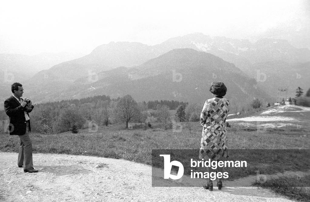 Tourists on the Obersalzberg, 1974 (b/w photo)