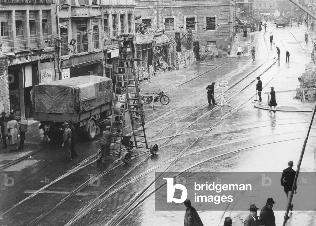 The Theatinerstrasse in Munich after the end of war, 1945