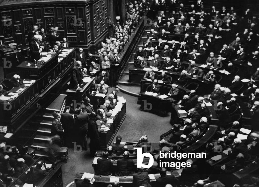 Leon Blum speaks before the French Senate, 1938 (b/w photo)