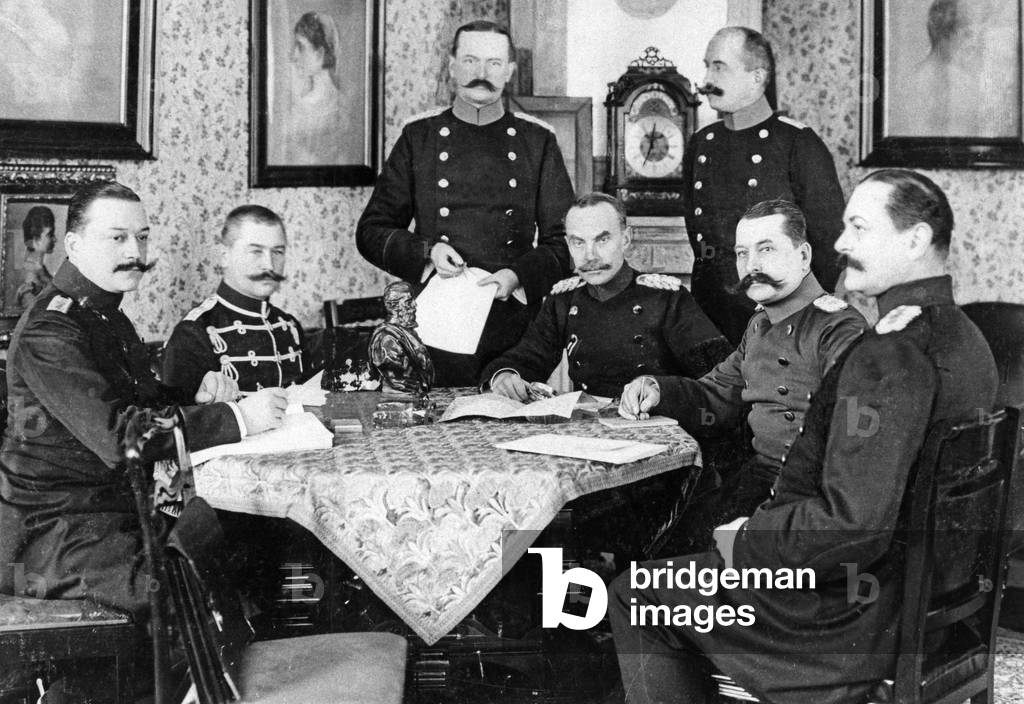 Hereditary Prince Bernhard II of Saxony-Meiningen with his staff, 1902 (b/w photo)