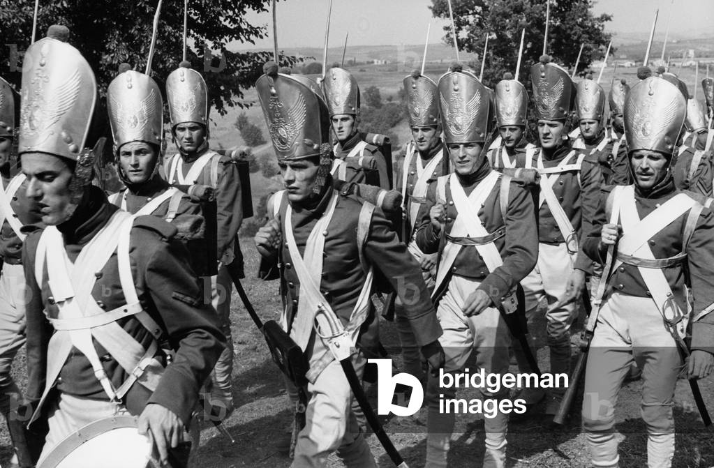 Movie extras in 'War and Peace', 1956 (b/w photo)
