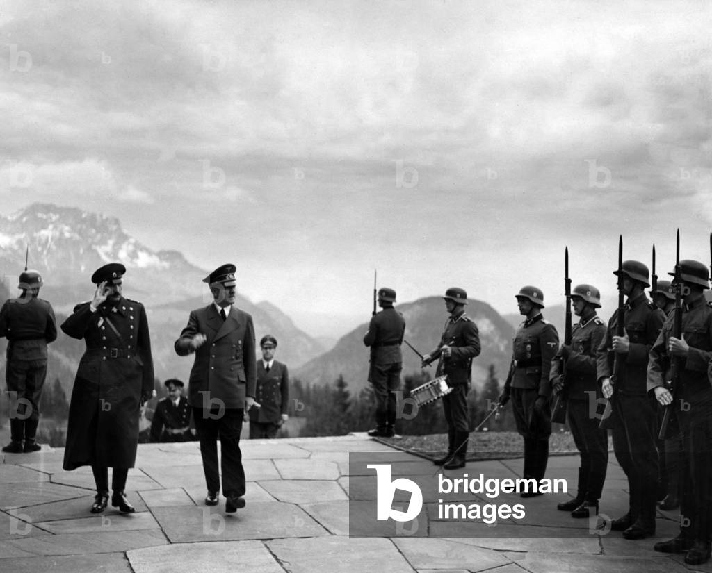 Adolf Hitler with Boris III of Bulgaria at the Berghof (b/w photo)