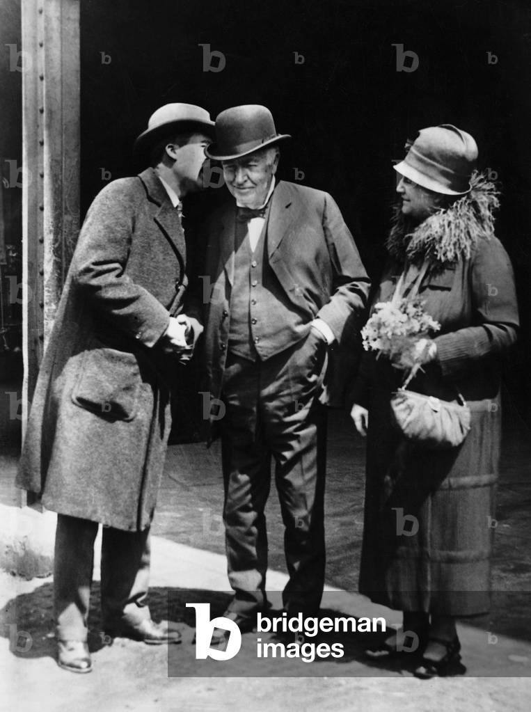 Thomas Alva Edison with his wife and son, 1927 (b/w photo)
