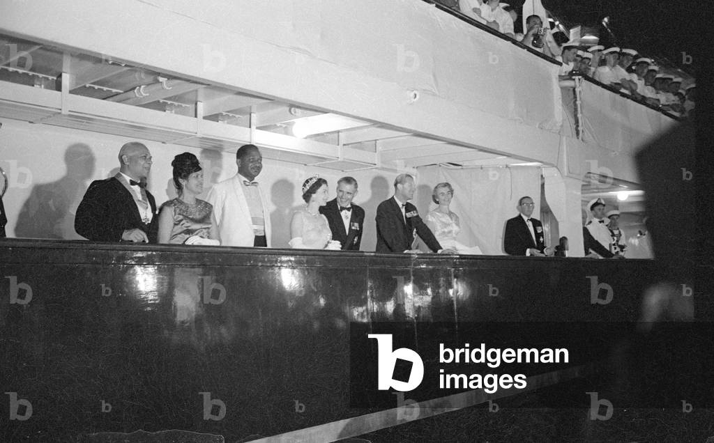 Queen Elizabeth II in Antigua, 1966 (b/w photo)