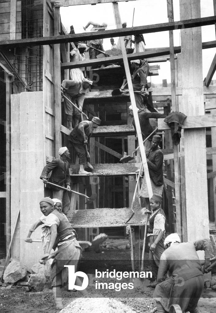 Construction works in Casablanca (b/w photo)