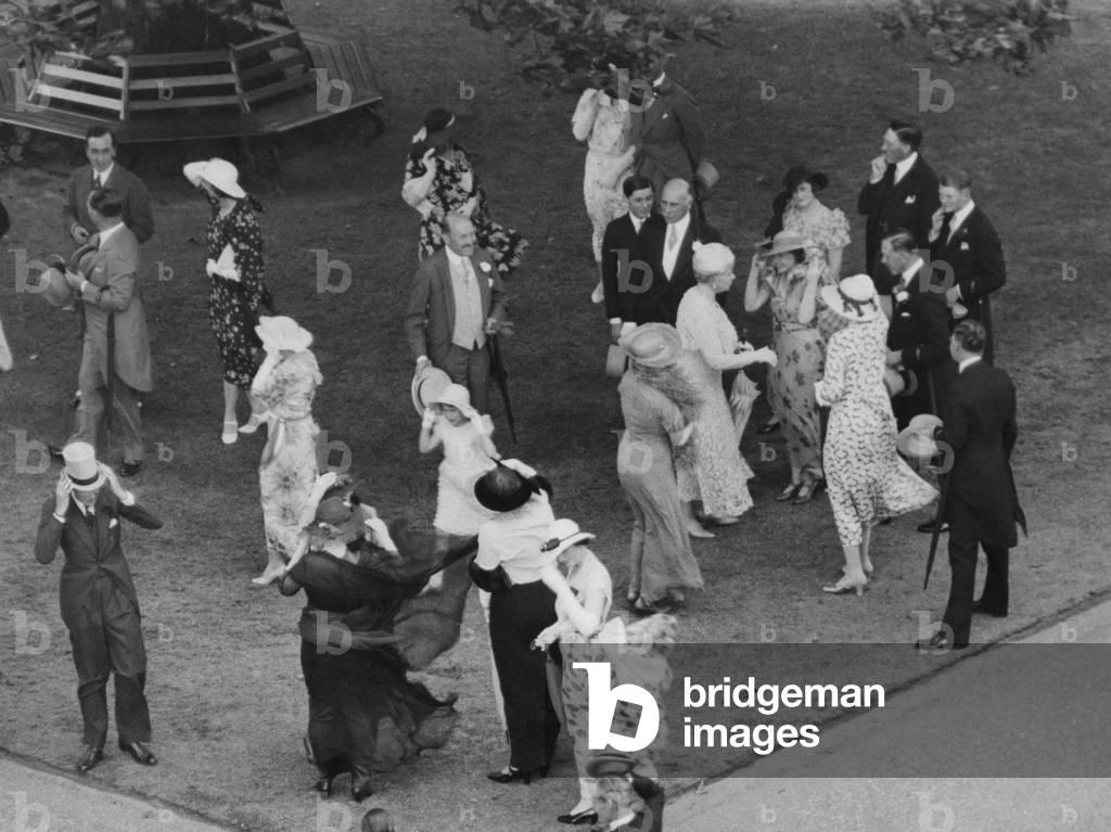 Mary of Teck and Princess Elizabeth in the garden of Buckingham Palace, 1934 (b/w photo)