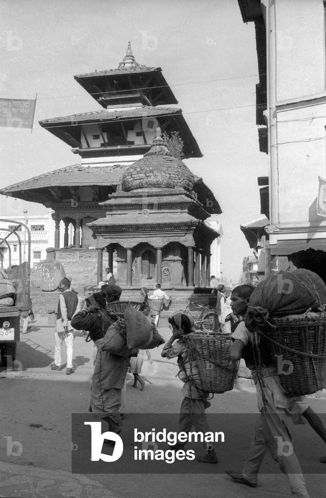 Porters in Kathmandu, 1966 (b/w photo)