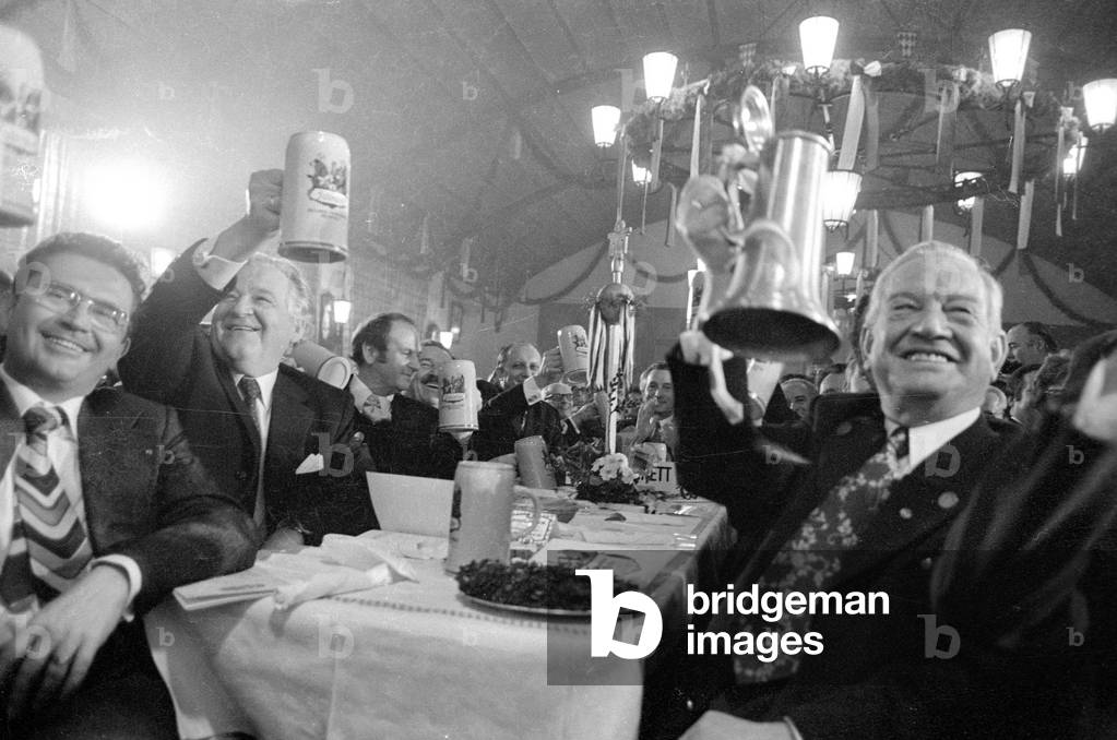 Starkbierfest (Strong Beer Festival) in Munich, 1974 (b/w photo)
